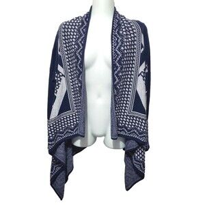 Dana Buchman Sweater Medium Blue Aztec Open Front Cardigan Waterfall Southwest